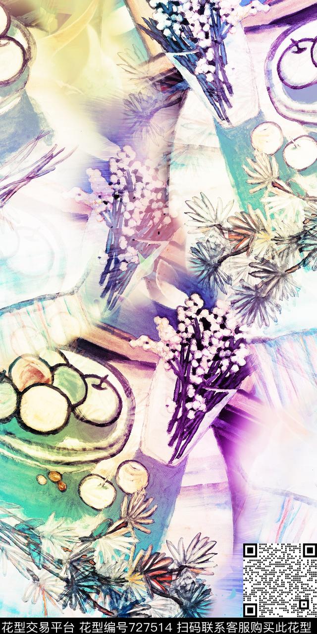 大花花朵花卉数码印花华亿平台下载（图片编号: 727514） - 瓦栏（Walan）