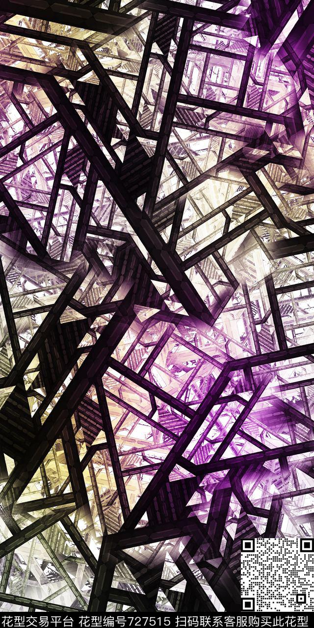 几何抽象线条数码印花华亿平台下载（图片编号: 727515） - 瓦栏（Walan）