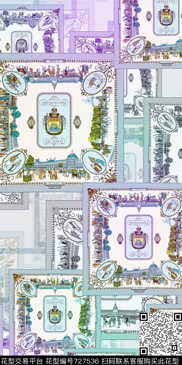 浅色方巾正方形数码印花华亿平台下载（图片编号: 727536） - 瓦栏（Walan）