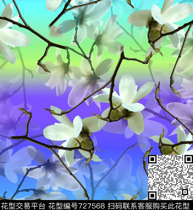 花卉玉兰花女装数码印花华亿平台下载（图片编号: 727568） - 瓦栏（Walan）