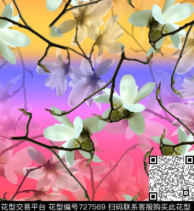 花卉玉兰花女装数码印花华亿平台下载（图片编号: 727569） - 瓦栏（Walan）
