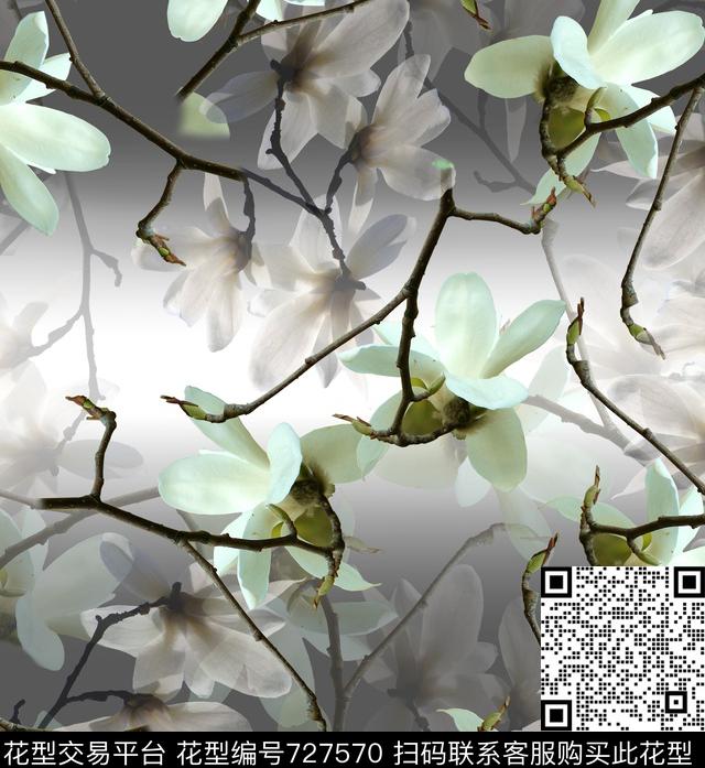 花卉玉兰花女装数码印花华亿平台下载（图片编号: 727570） - 瓦栏（Walan）