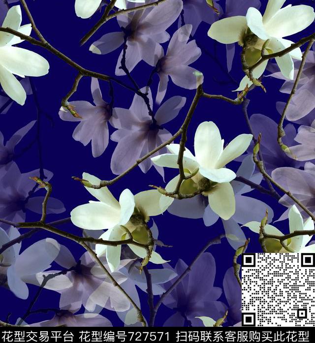 花卉玉兰花女装数码印花华亿平台下载（图片编号: 727571） - 瓦栏（Walan）