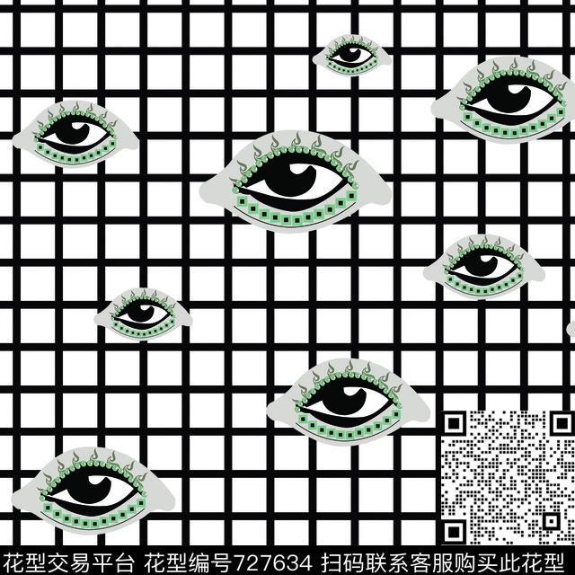 几何格子眼睛传统印花华亿平台下载（图片编号: 727634） - 瓦栏（Walan）