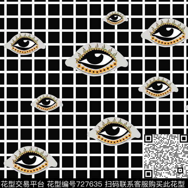 几何格子眼睛传统印花华亿平台下载（图片编号: 727635） - 瓦栏（Walan）