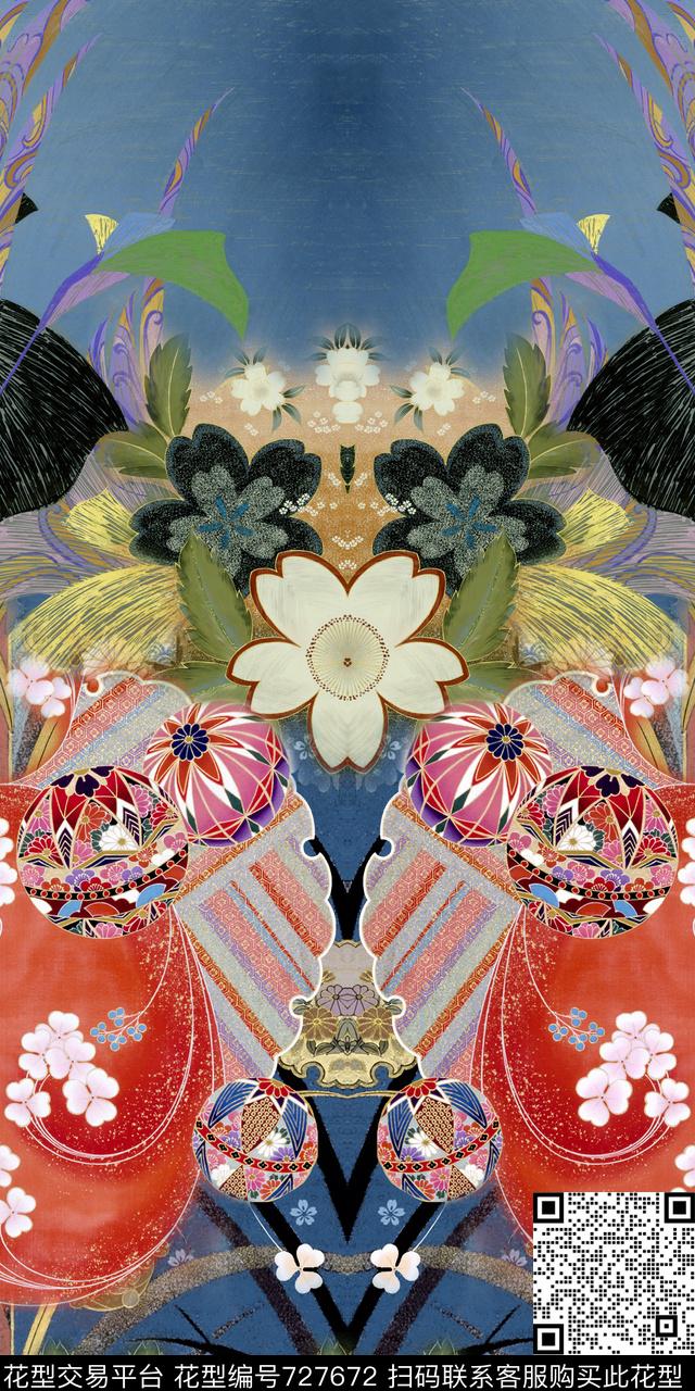 时尚手绘花卉数码印花华亿平台下载（图片编号: 727672） - 瓦栏（Walan）