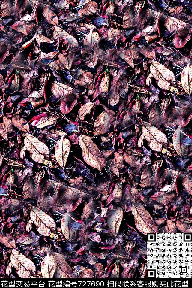 抽象手绘水彩画植物树叶数码印花时尚潮流女装裙子长裙纹理印花欧美复古大牌男装夹克外套卫衣印花数码印花华亿平台下载（图片编号: 727690） - 瓦栏（Walan）