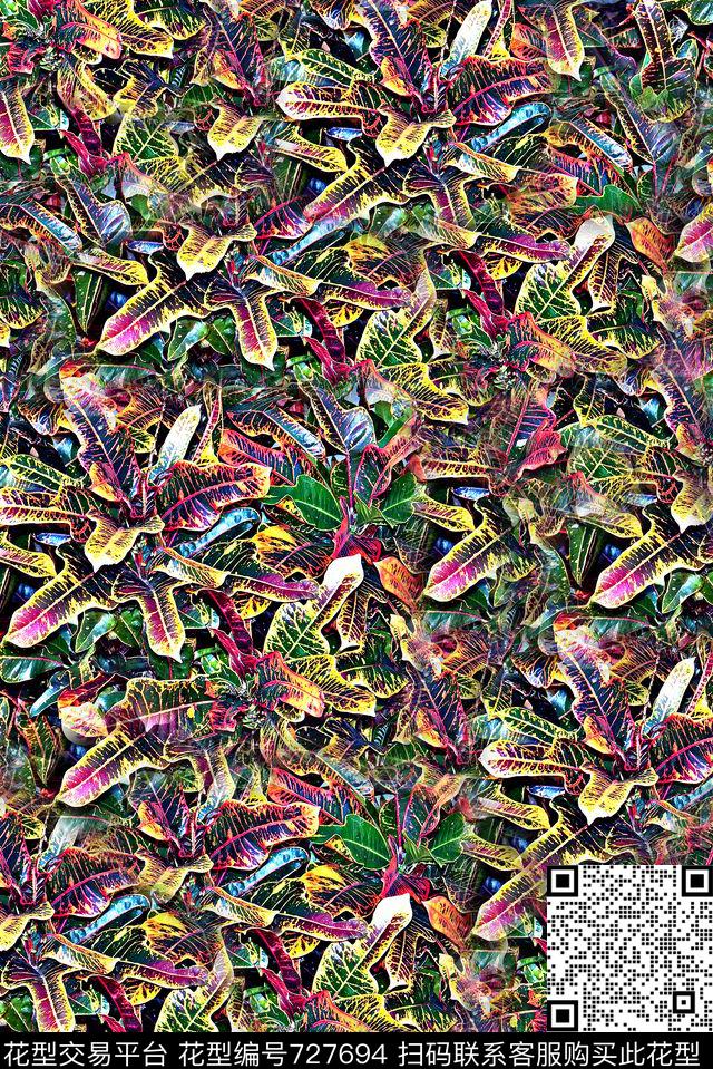 抽象手绘水彩画植物树叶数码印花时尚潮流女装裙子长裙纹理印花欧美复古大牌男装夹克外套卫衣印花数码印花华亿平台下载（图片编号: 727694） - 瓦栏（Walan）