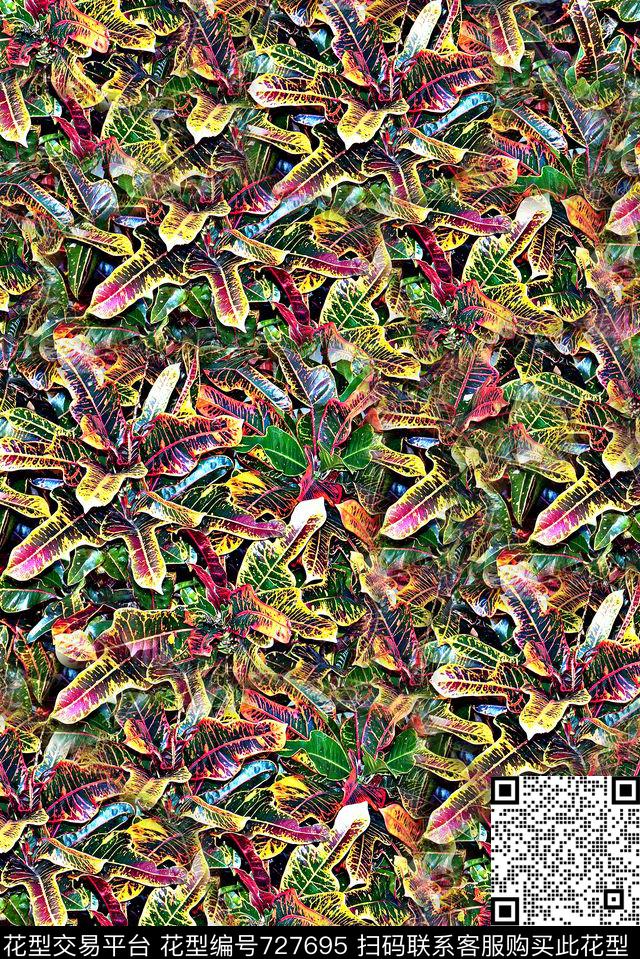 抽象手绘水彩画植物树叶数码印花时尚潮流女装裙子长裙纹理印花欧美复古大牌男装夹克外套卫衣印花数码印花华亿平台下载（图片编号: 727695） - 瓦栏（Walan）