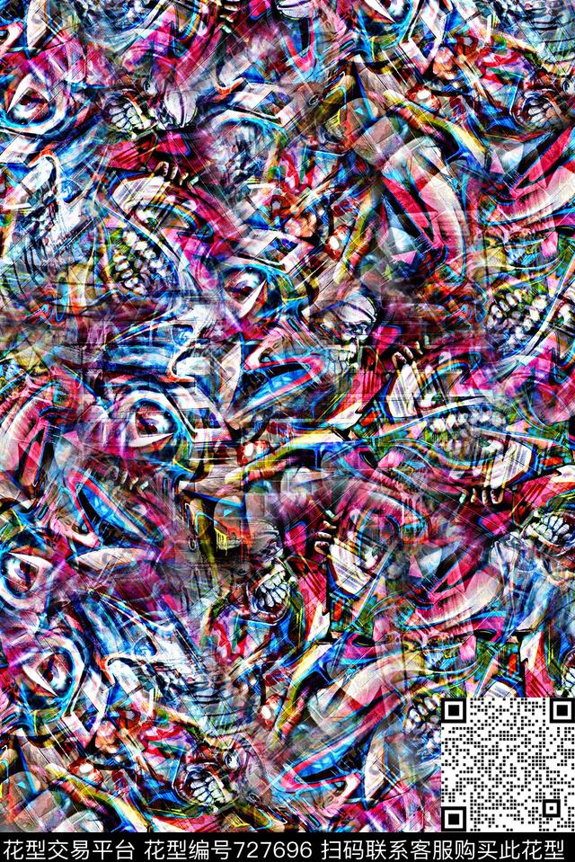 抽象后悔水彩画纹理彩绘肌理纹数码印花时尚潮流女装裙子彩色几何印花欧美复古大牌女装夹克我要运动服印花数码印花华亿平台下载（图片编号: 727696） - 瓦栏（Walan）
