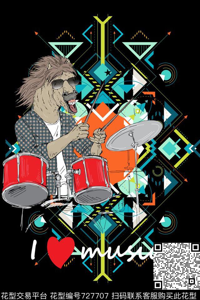 动物几何英文数码印花华亿平台下载（图片编号: 727707） - 瓦栏（Walan）