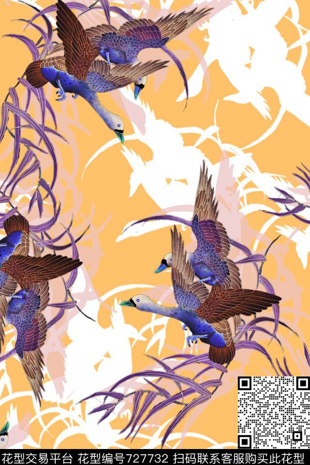 中国风水鸟阴影数码印花华亿平台下载（图片编号: 727732） - 瓦栏（Walan）