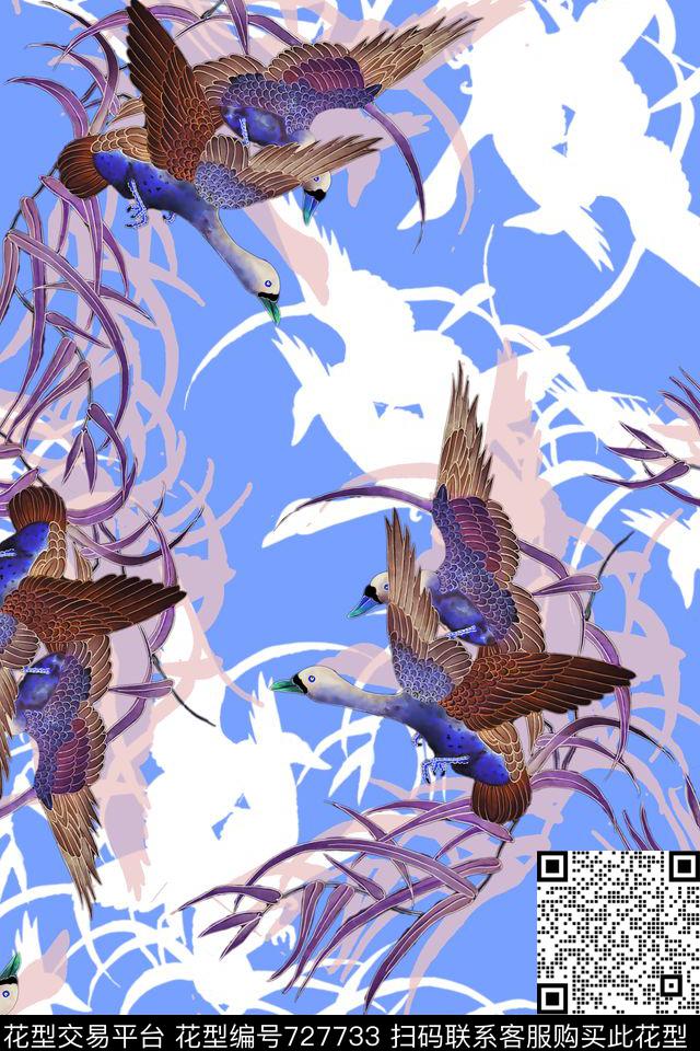 中国风水鸟阴影数码印花华亿平台下载（图片编号: 727733） - 瓦栏（Walan）