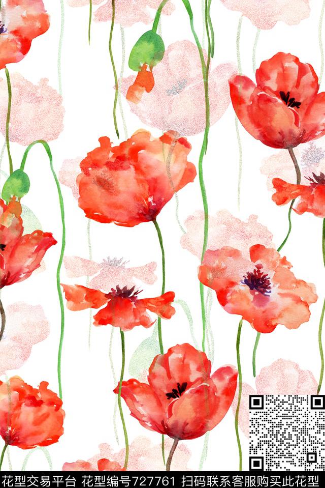 大花花朵花卉数码印花华亿平台下载（图片编号: 727761） - 瓦栏（Walan）