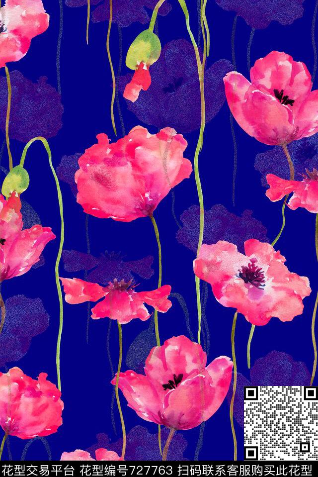 大花花朵花卉数码印花华亿平台下载（图片编号: 727763） - 瓦栏（Walan）