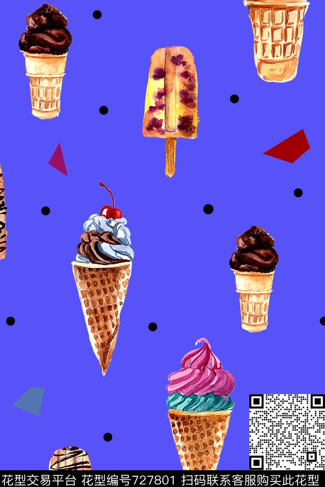 趣味冰淇淋几何数码印花华亿平台下载（图片编号: 727801） - 瓦栏（Walan）