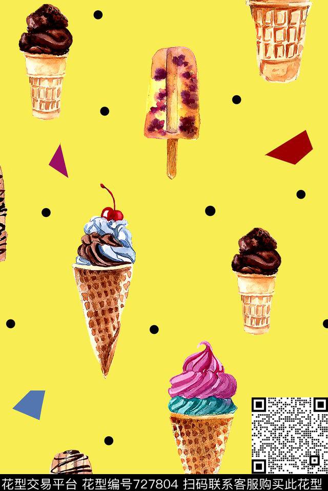 趣味冰淇淋几何数码印花华亿平台下载（图片编号: 727804） - 瓦栏（Walan）