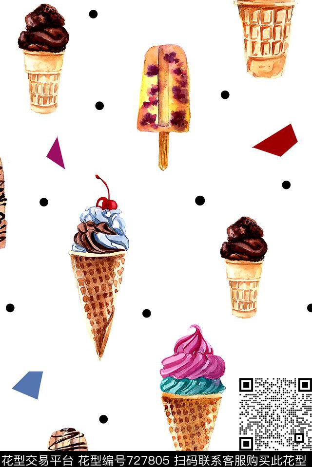 趣味冰淇淋几何数码印花华亿平台下载（图片编号: 727805） - 瓦栏（Walan）