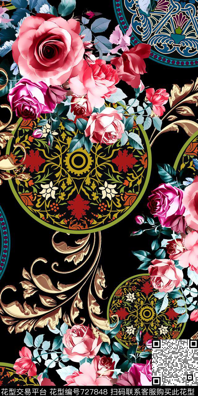 玫瑰花朵花卉数码印花华亿平台下载（图片编号: 727848） - 瓦栏（Walan）