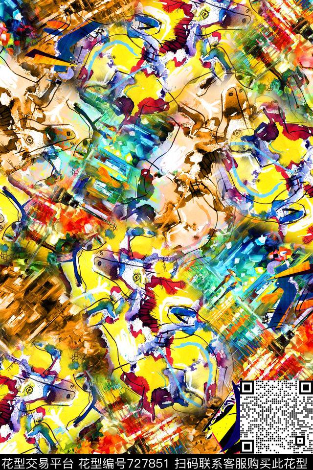 油画儿童画抽象数码印花华亿平台下载（图片编号: 727851） - 瓦栏（Walan）