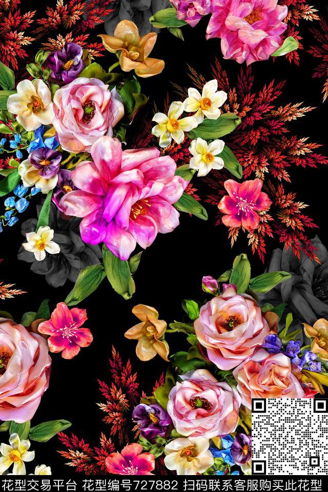 抽象牡丹花朵数码印花华亿平台下载（图片编号: 727882） - 瓦栏（Walan）
