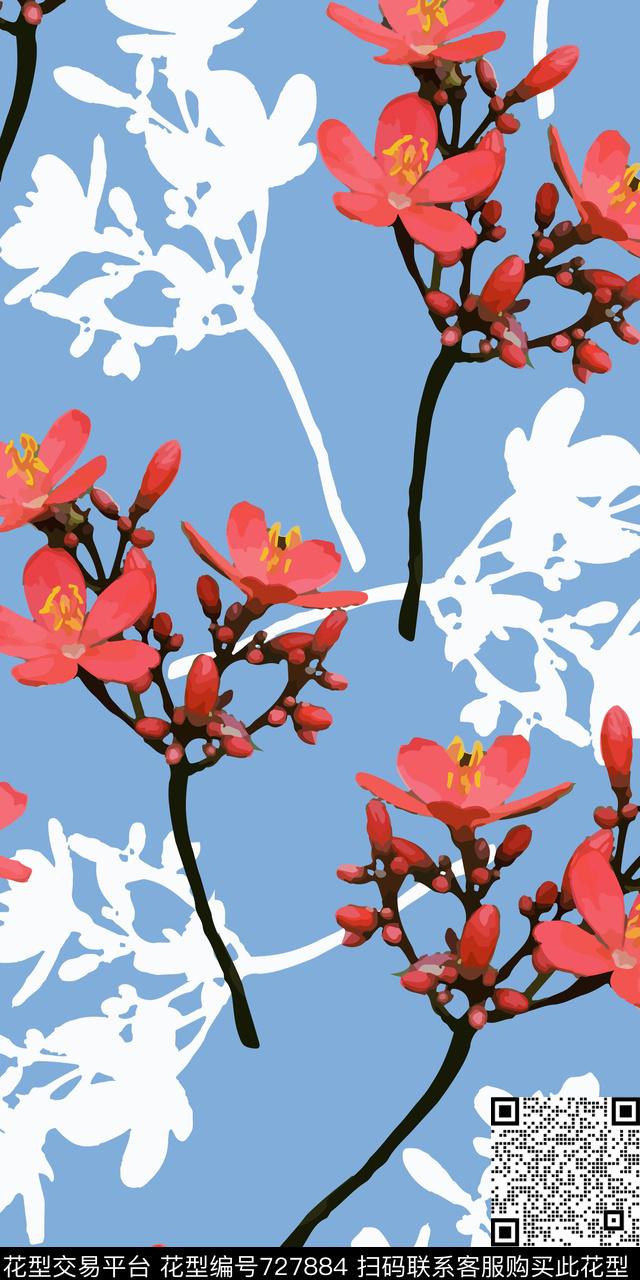 大花花朵花卉数码印花华亿平台下载（图片编号: 727884） - 瓦栏（Walan）