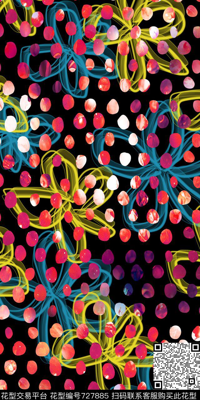 花朵花卉波点数码印花华亿平台下载（图片编号: 727885） - 瓦栏（Walan）