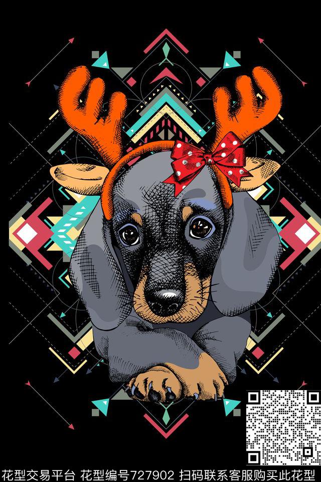 动物几何狗数码印花华亿平台下载（图片编号: 727902） - 瓦栏（Walan）