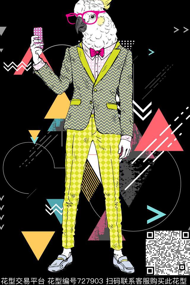 动物几何鸡数码印花华亿平台下载（图片编号: 727903） - 瓦栏（Walan）