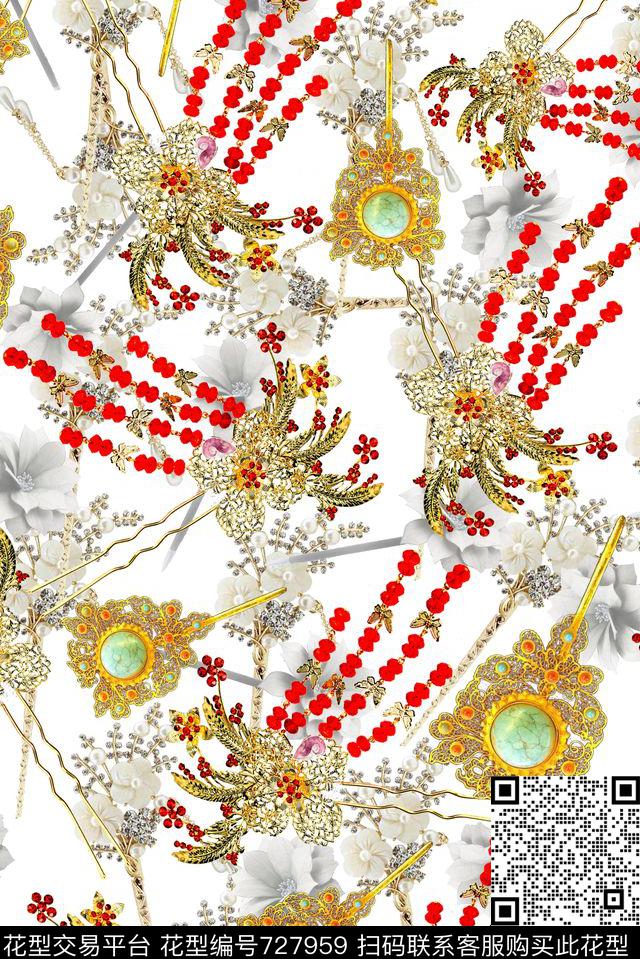 玉簪子民族风花卉数码印花华亿平台下载（图片编号: 727959） - 瓦栏（Walan）