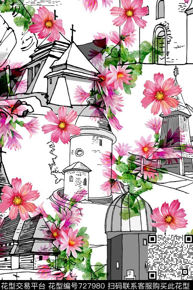 潮流时尚花卉花朵数码印花华亿平台下载（图片编号: 727980） - 瓦栏（Walan）