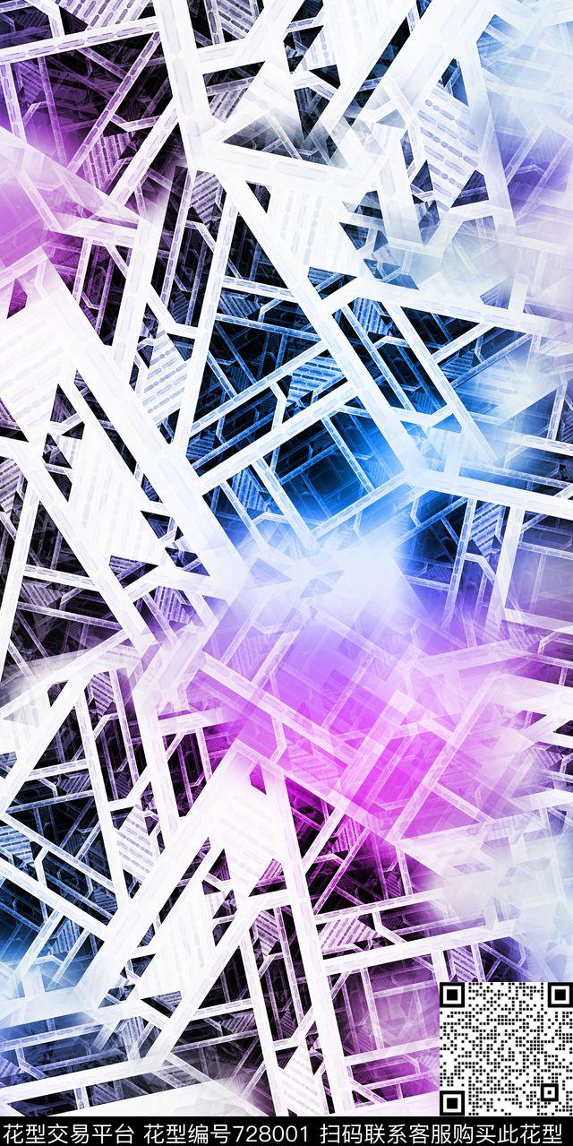 抽象几何色块数码印花华亿平台下载（图片编号: 728001） - 瓦栏（Walan）