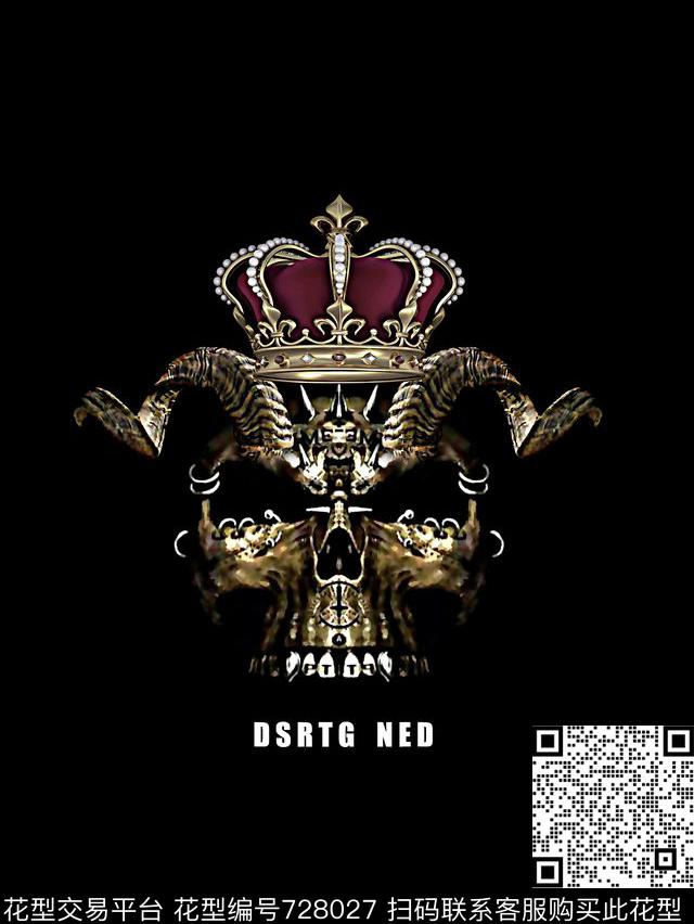 皇冠骷髅头男装T恤华亿平台数码印花华亿平台下载（图片编号: 728027） - 瓦栏（Walan）