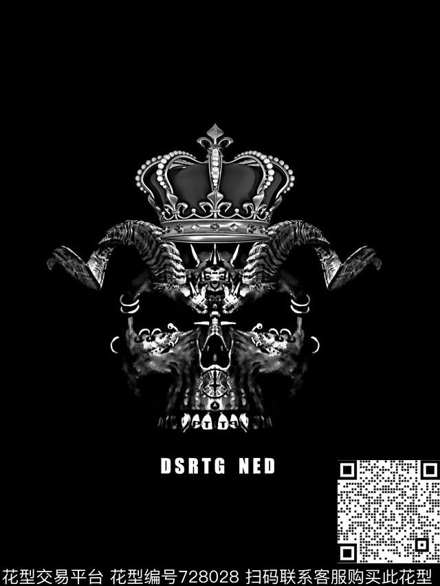 皇冠骷髅头男装T恤华亿平台数码印花华亿平台下载（图片编号: 728028） - 瓦栏（Walan）