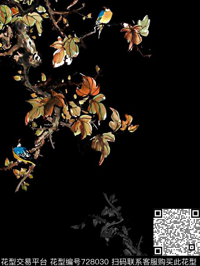 中国风花鸟男装T恤华亿平台数码印花华亿平台下载（图片编号: 728030） - 瓦栏（Walan）