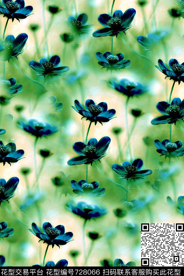 抽象手绘水彩画花卉数码印花时尚潮流女装裙子油画印花朦胧渐变纹理花朵印花数码印花华亿平台下载（图片编号: 728066） - 瓦栏（Walan）