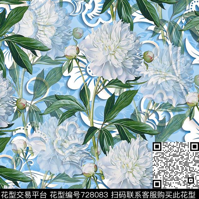 抽象手绘水彩画花朵数码印花是潮流女装裙子3D几何花朵印花春夏清爽纹理印花数码印花华亿平台下载（图片编号: 728083） - 瓦栏（Walan）