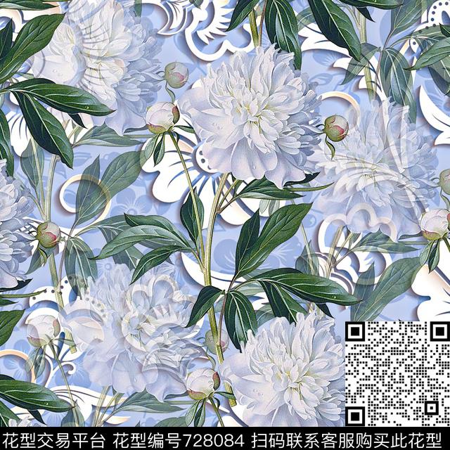 抽象手绘水彩画花朵数码印花是潮流女装裙子3D几何花朵印花春夏清爽纹理印花数码印花华亿平台下载（图片编号: 728084） - 瓦栏（Walan）