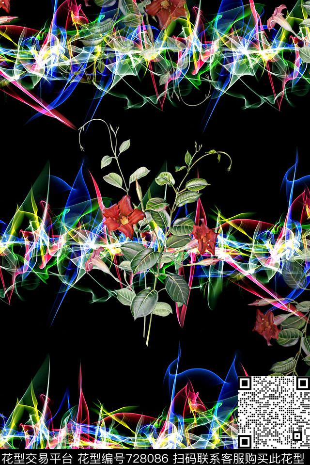 抽象渐变纹理几何彩绘数码印花时尚潮流女装裙子手绘植物印花欧美复古大牌女装印花数码印花华亿平台下载（图片编号: 728086） - 瓦栏（Walan）