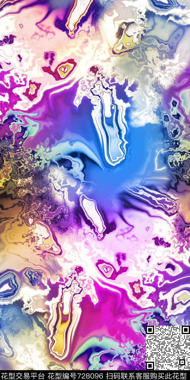 几何抽象色块数码印花华亿平台下载（图片编号: 728096） - 瓦栏（Walan）