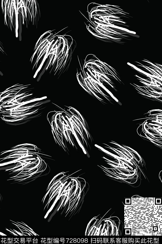 黑白花柳树黑底数码印花华亿平台下载（图片编号: 728098） - 瓦栏（Walan）