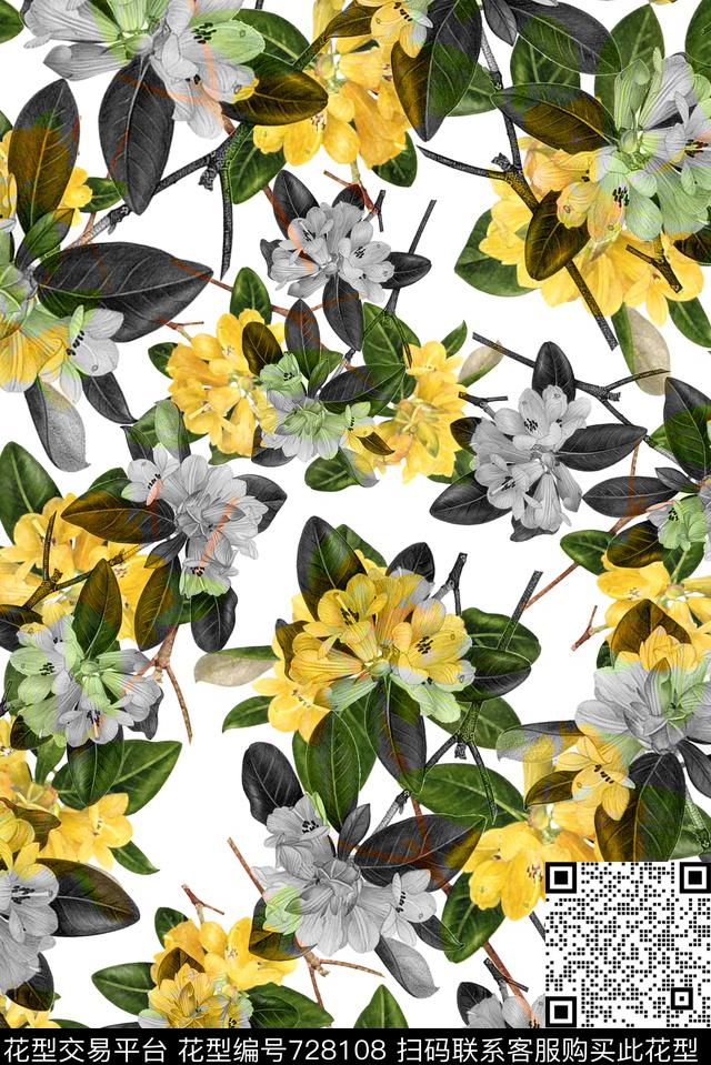 花朵乱花花卉数码印花华亿平台下载（图片编号: 728108） - 瓦栏（Walan）