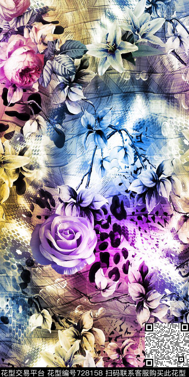 玫瑰花朵花卉数码印花华亿平台下载（图片编号: 728158） - 瓦栏（Walan）