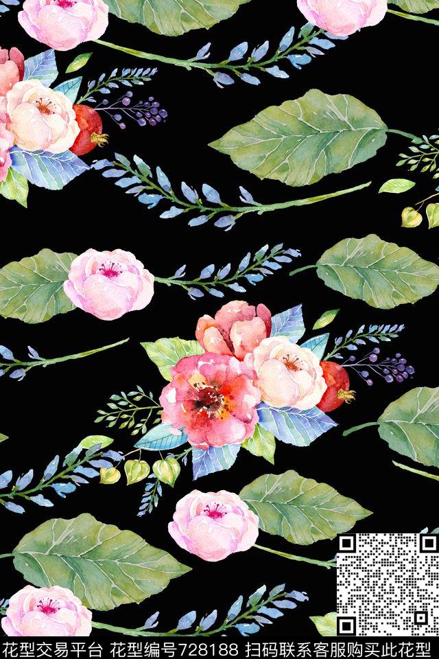花卉乱花手绘数码印花华亿平台下载（图片编号: 728188） - 瓦栏（Walan）
