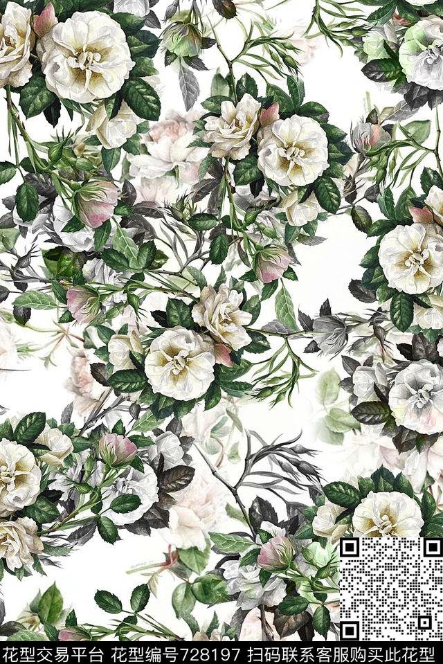 乱花春夏花卉数码印花华亿平台下载（图片编号: 728197） - 瓦栏（Walan）