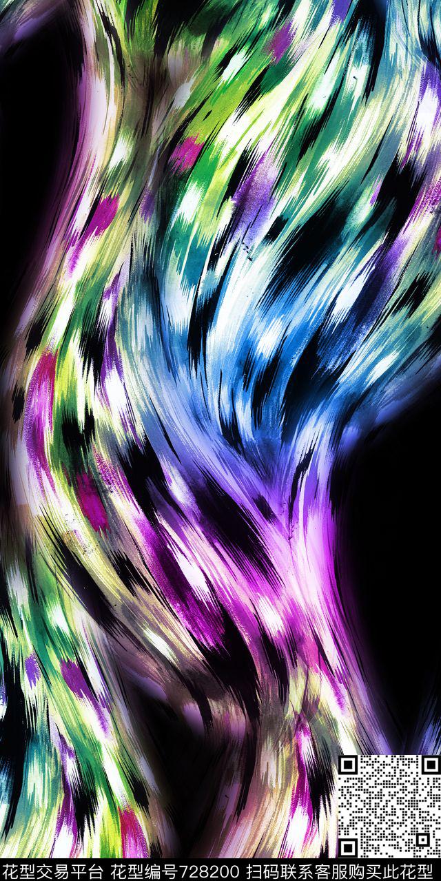 抽象色块线条数码印花华亿平台下载（图片编号: 728200） - 瓦栏（Walan）