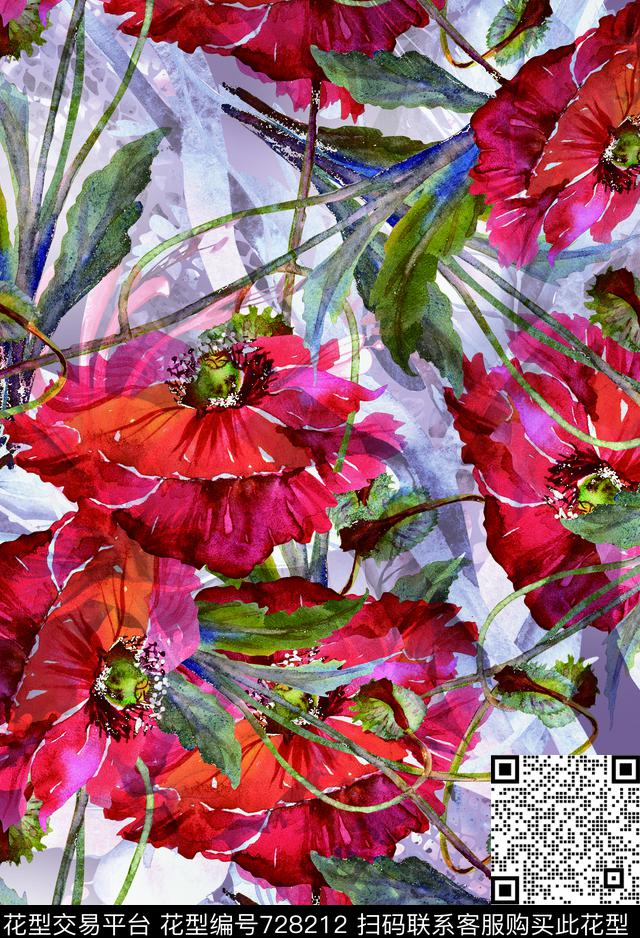 花瓣香云纱兰花数码印花华亿平台下载（图片编号: 728212） - 瓦栏（Walan）