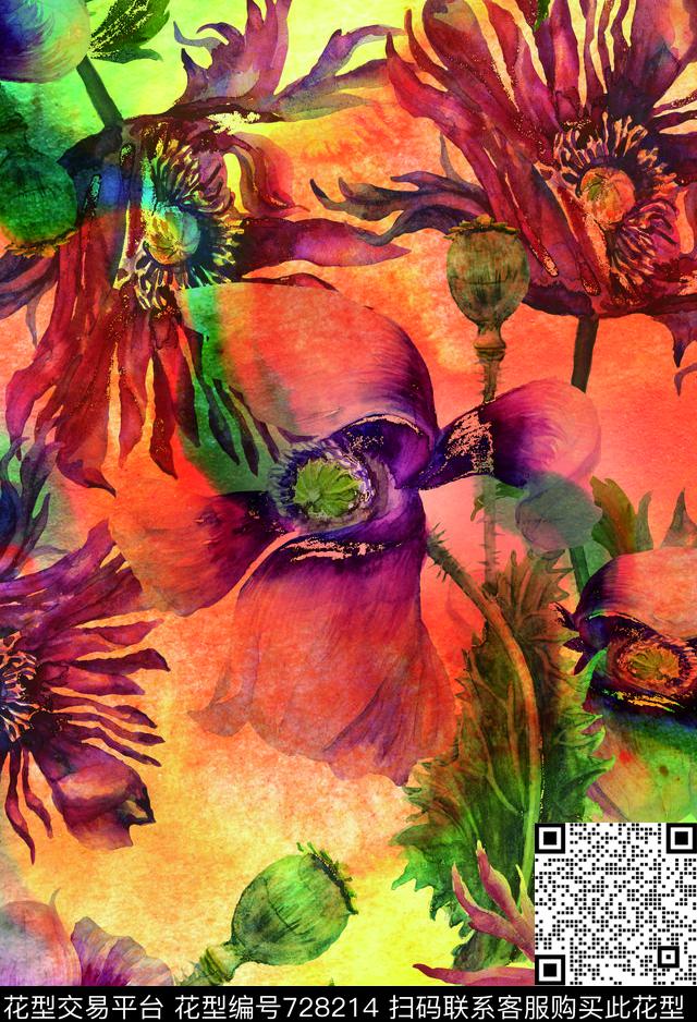 花瓣香云纱兰花数码印花华亿平台下载（图片编号: 728214） - 瓦栏（Walan）