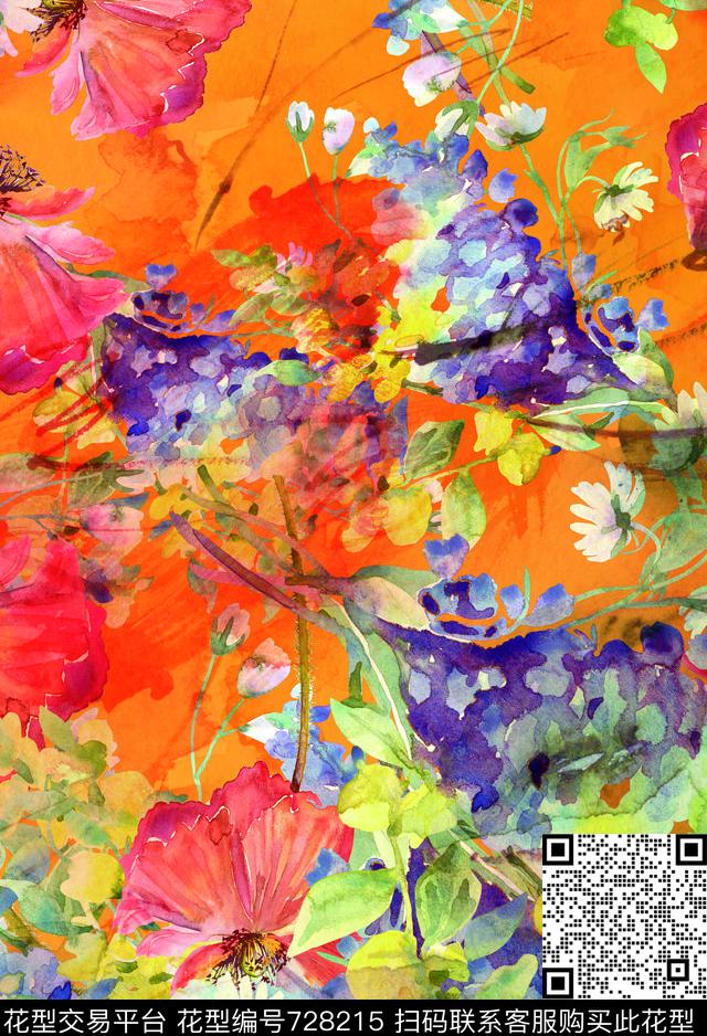 花瓣香云纱兰花数码印花华亿平台下载（图片编号: 728215） - 瓦栏（Walan）