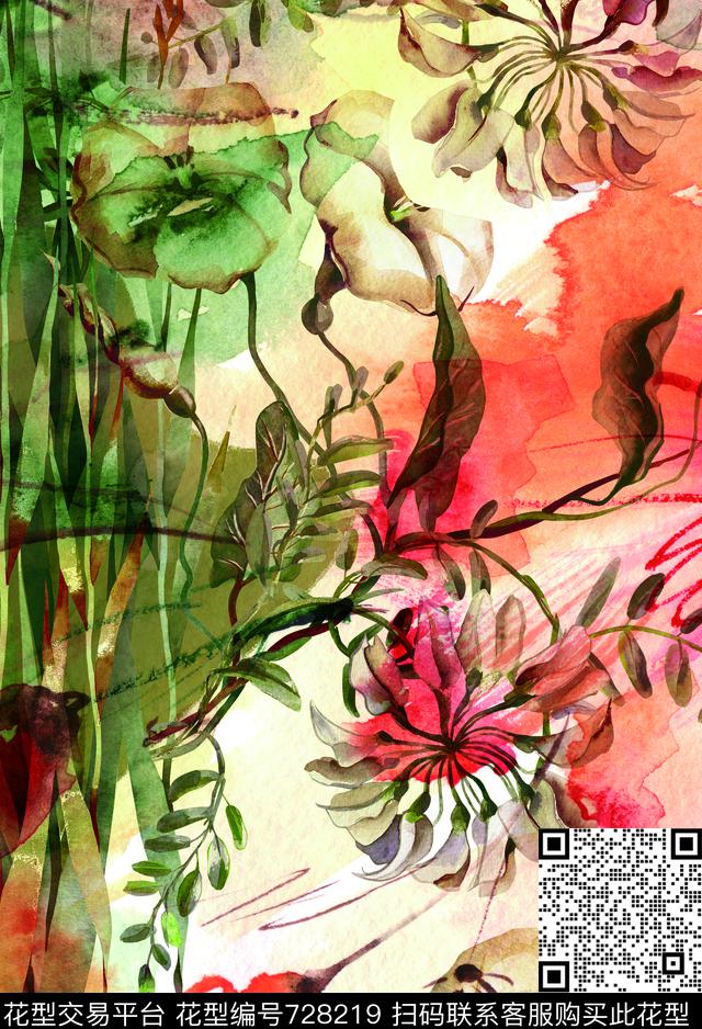 花瓣香云纱兰花数码印花华亿平台下载（图片编号: 728219） - 瓦栏（Walan）